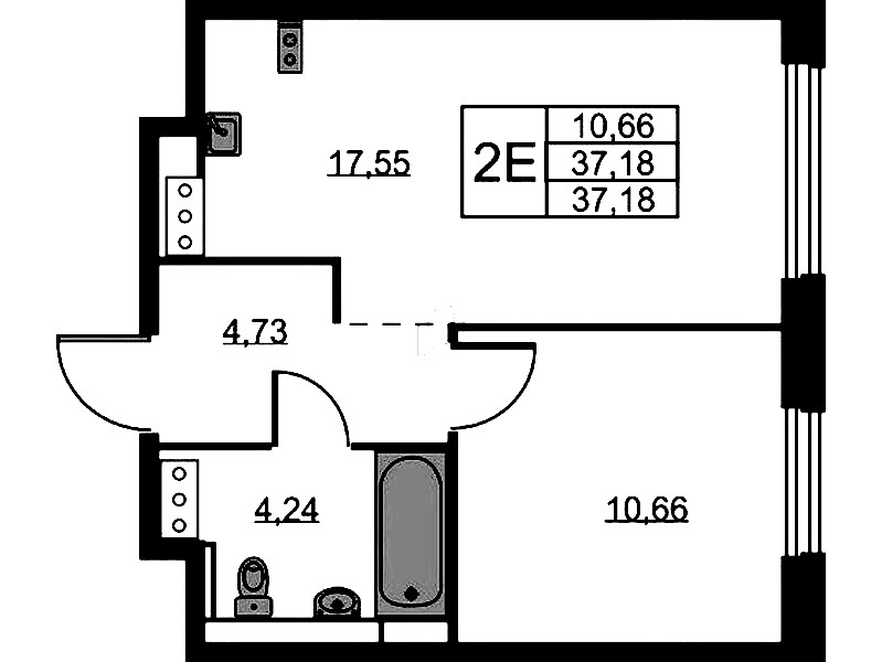 1-комнатная квартира 37.18 м², 9/11 эт., ЖК «Новое Колпино»